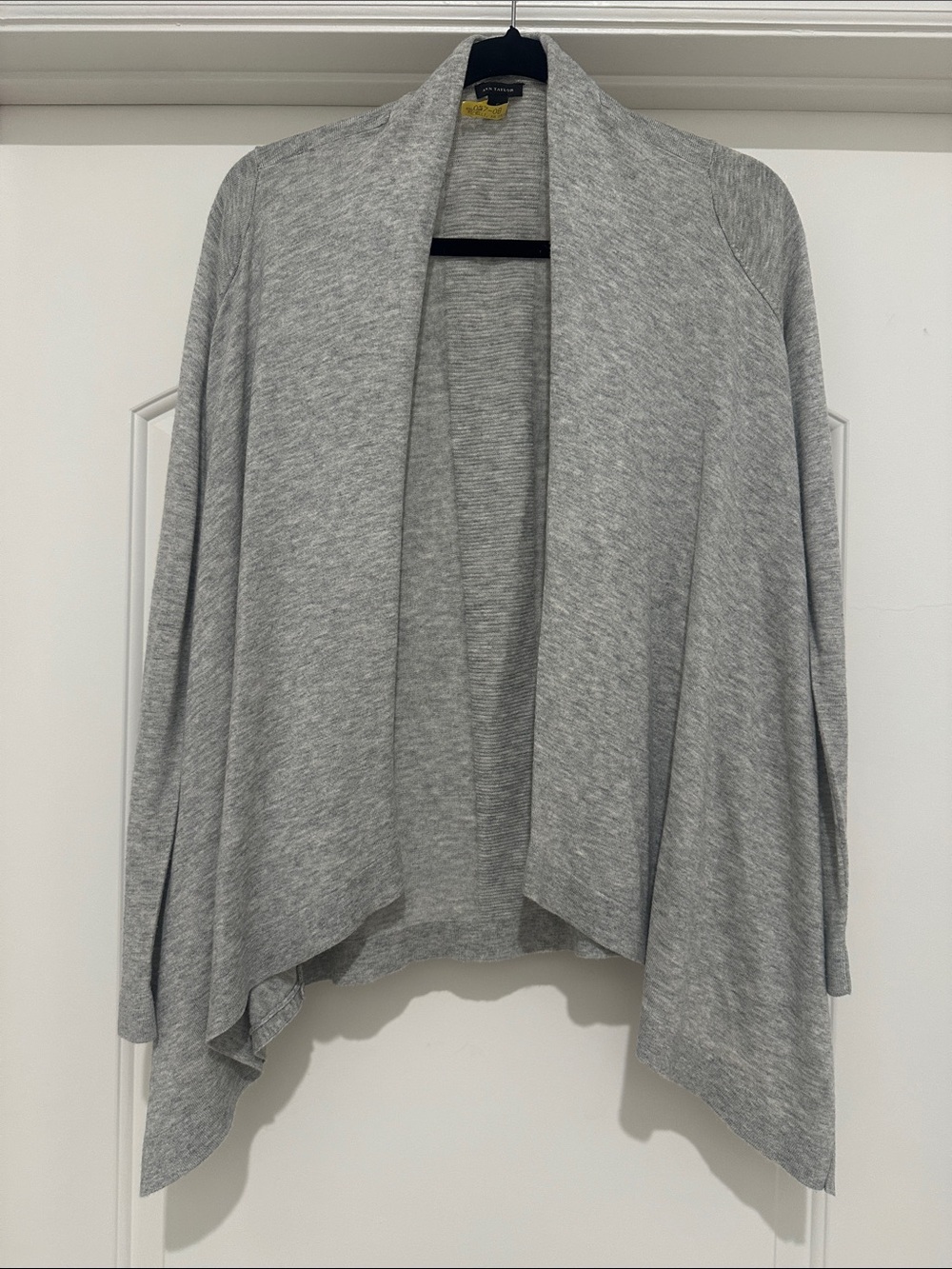 Ann Taylor Light Gray Open-Front Waterfall Cardigan